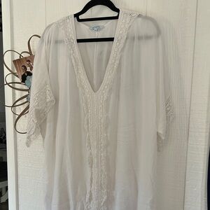 Blue Island White Lace Trim Kaftan